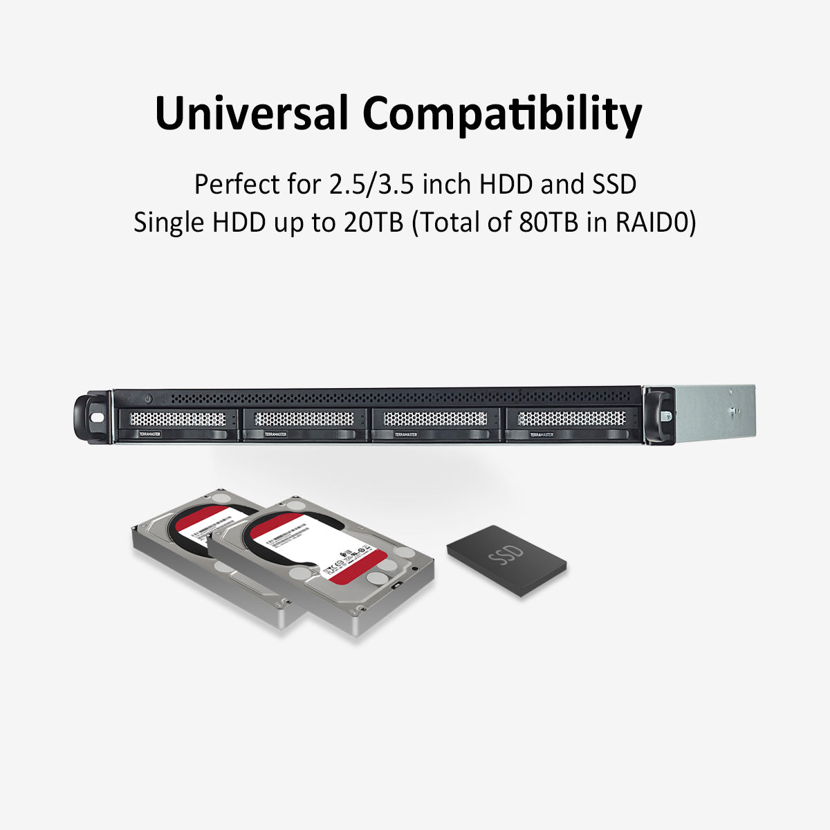 NAS TerraMaster U4-423 à 4 baies, montage en rack, faible profondeur, 2 GbE