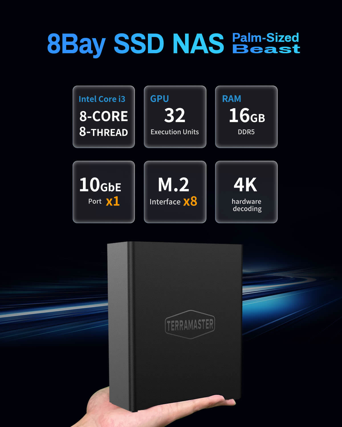 外付けハードディスク・ドライブ TERRAMASTER F8 SSD Plus 8Bay All-SSD NAS Terramaster F8 SSD Plus 8Bay 10GbE Port NAS – TerraMaster Official